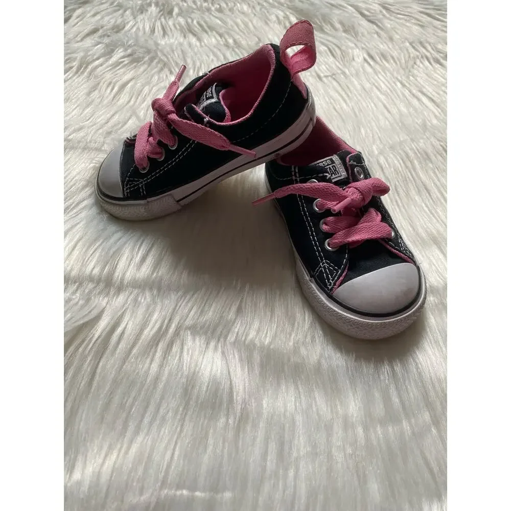 Black and Pink Kids Converse- size 6